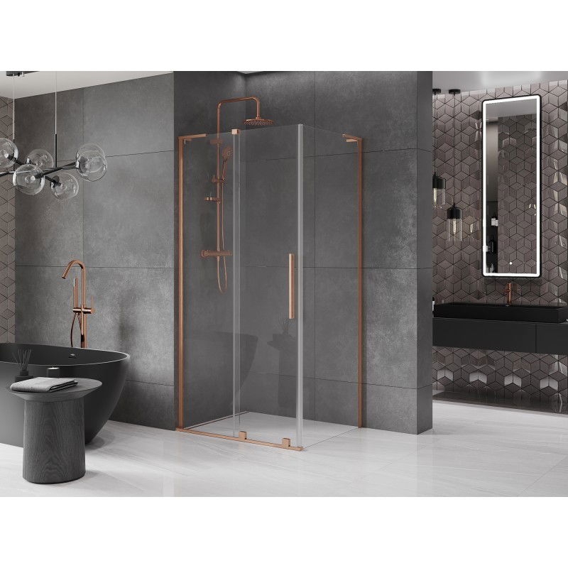 Mexen Velar L sliding shower cabin 100 x 90 cm, transparent, brushed copper - 871-100-090-03-65