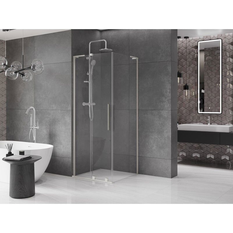 Mexen Velar L sliding shower cabin 100 x 100 cm, transparent, brushed nickel - 871-100-100-03-97