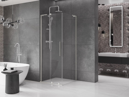 Mexen Velar L Sliding Shower Enclosure 120 x 120 cm, Transparent, Brushed Nickel - 871-120-120-03-97