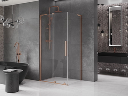 Mexen Velar L Sliding Shower Enclosure 120 x 100 cm, Transparent, Brushed Copper - 871-120-100-03-65