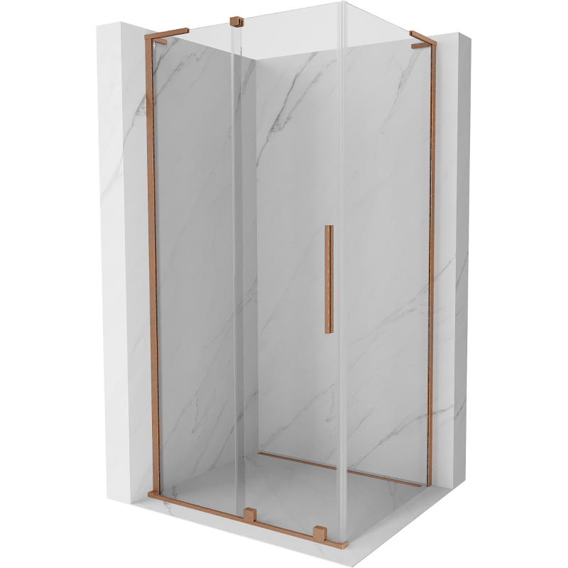 Mexen Velar L sliding shower enclosure 120 x 110 cm, transparent, brushed copper - 871-120-110-03-65