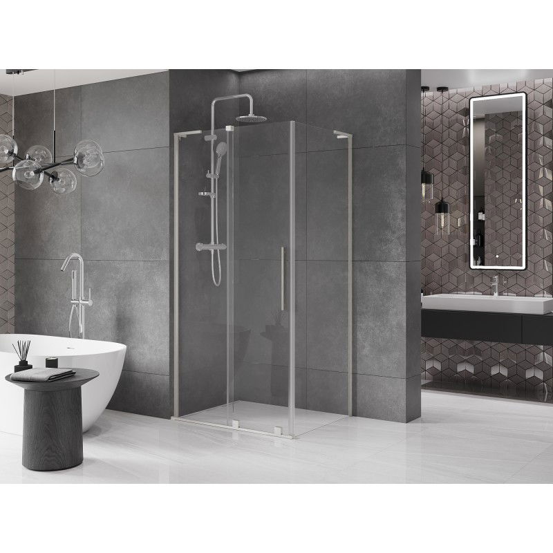 Mexen Velar L sliding shower cabin 90 x 80 cm, transparent, brushed nickel - 871-090-080-03-97