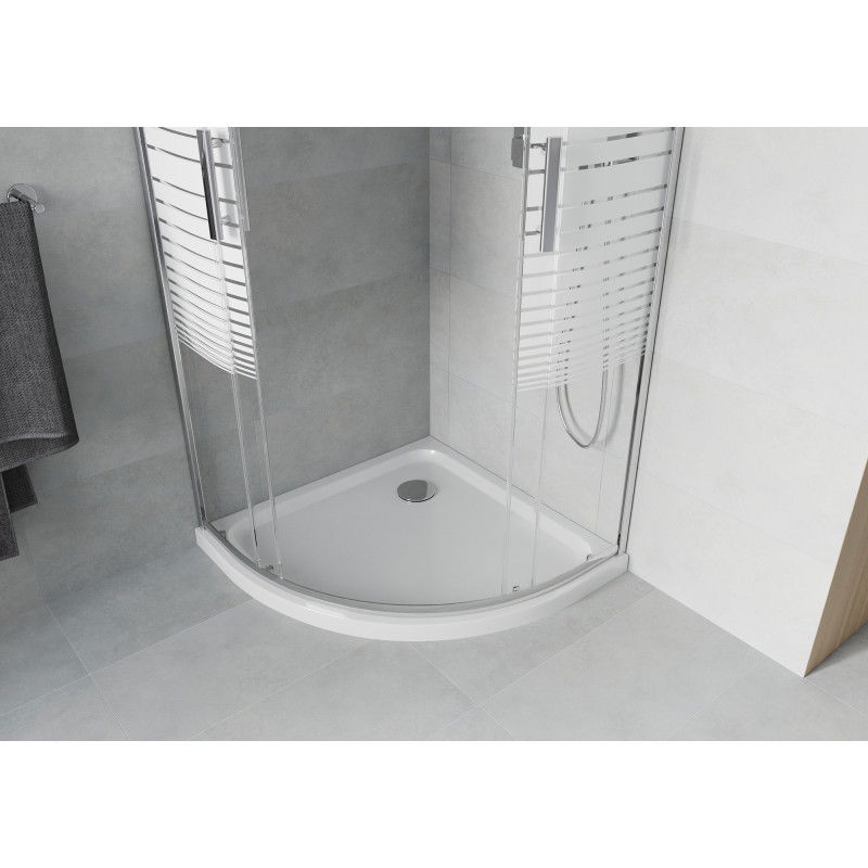 Mexen Rio 80 x 80 cm Semi-Circular Shower Enclosure, White Stripes, Chrome + Flat Tray, White - 863-080-080-01-20-4110