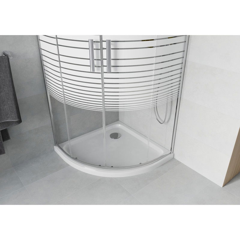 Mexen Rio semi-circular shower cabin 90 x 90 cm, white stripes, chrome + Flat tray, white - 863-090-090-01-20-4110