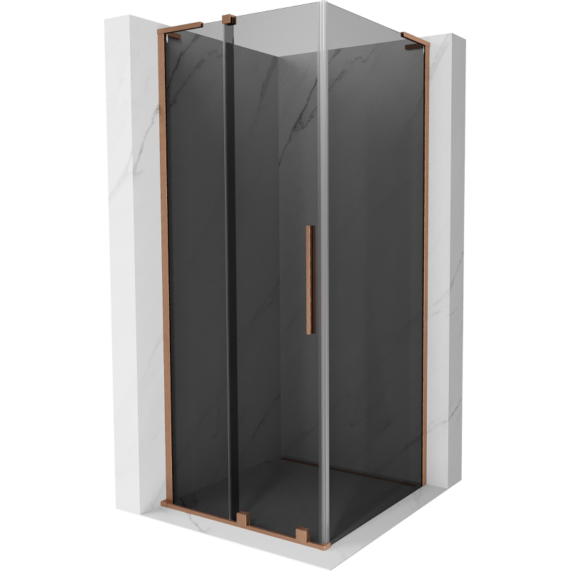 Mexen Velar L Sliding Shower Enclosure 90 x 90 cm, Graphite, Brushed Copper - 871-090-090-43-65