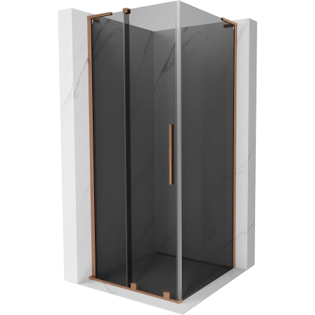 Mexen Velar L Sliding Shower Enclosure 90 x 90 cm, Graphite, Brushed Copper - 871-090-090-43-65