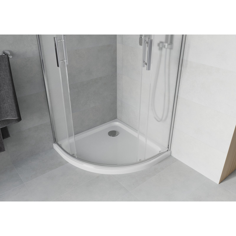 Mexen Rio semi-circular shower cabin 80 x 80 cm, frosted, chrome + Flat shower tray, white - 863-080-080-01-30-4110