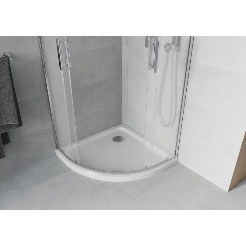 Mexen Rio semi-circular shower cabin 80 x 80 cm, frosted, chrome + Flat tray, white - 863-080-080-01-30-4110