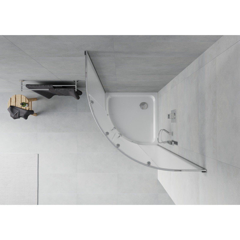 Mexen Rio semi-circular shower cabin 80 x 80 cm, frosted, chrome + Flat shower tray, white - 863-080-080-01-30-4110