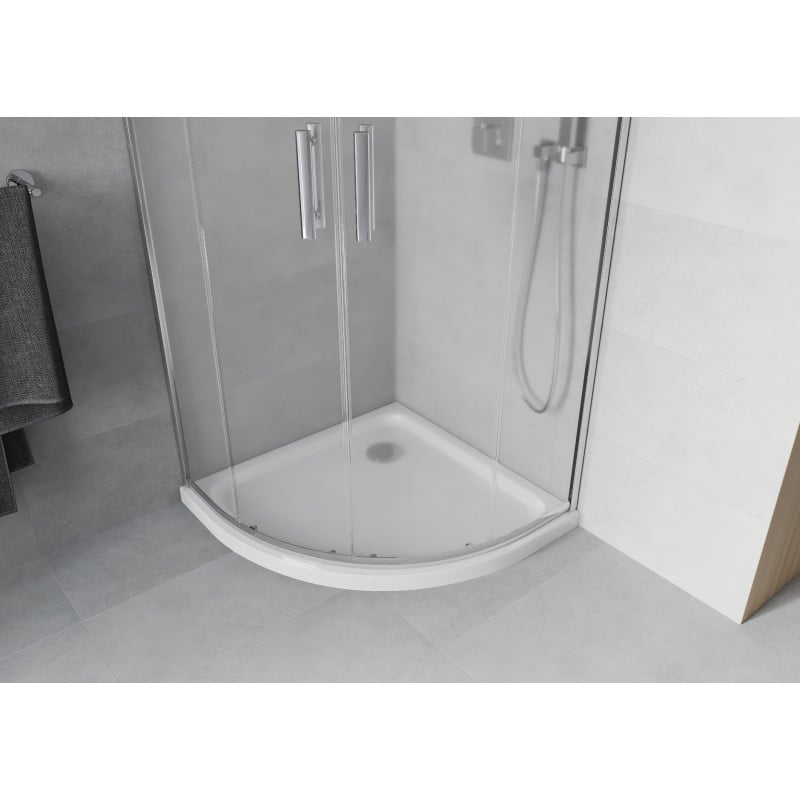 Mexen Rio semi-circular shower cabin 80 x 80 cm, frosted, chrome + Flat shower tray, white - 863-080-080-01-30-4110