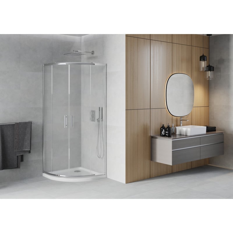 Mexen Rio semi-circular shower cabin 90 x 90 cm, frost, chrome + Flat tray, white - 863-090-090-01-30-4110