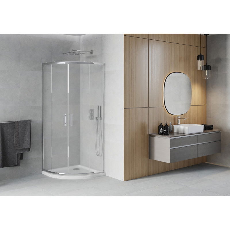 Mexen Rio semi-circular shower enclosure 90 x 90 cm, frost, chrome + Flat tray, white - 863-090-090-01-30-4110