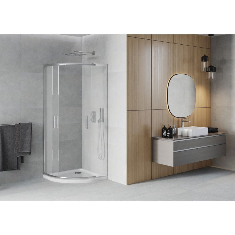 Mexen Rio semi-circular shower enclosure 90 x 90 cm, frost, chrome + Flat tray, white - 863-090-090-01-30-4110