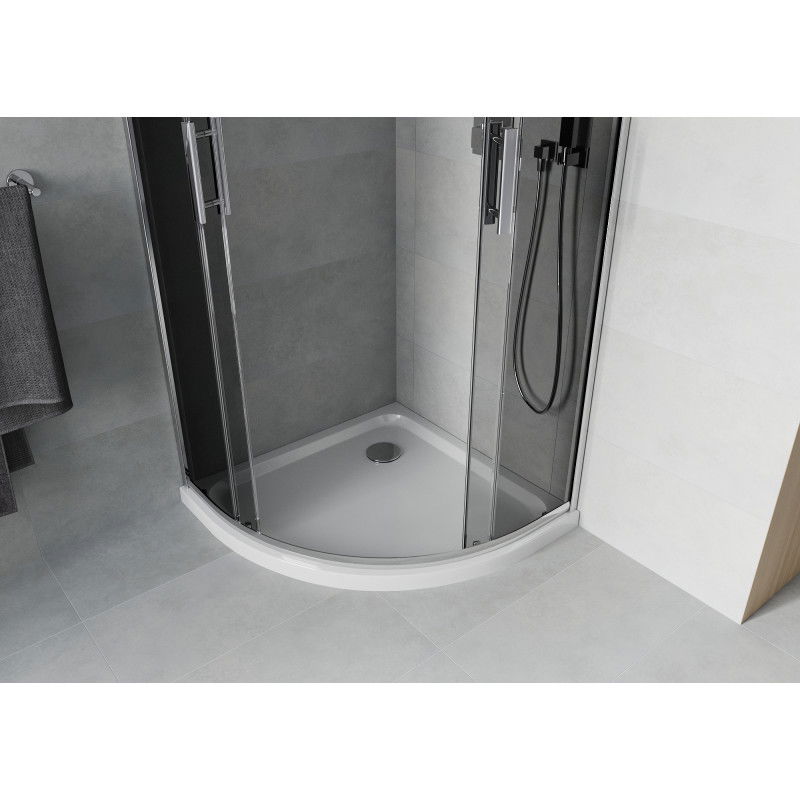 Mexen Rio semicircular shower cabin 80 x 80 cm, graphite, chrome + Flat shower tray, white - 863-080-080-01-40-4110