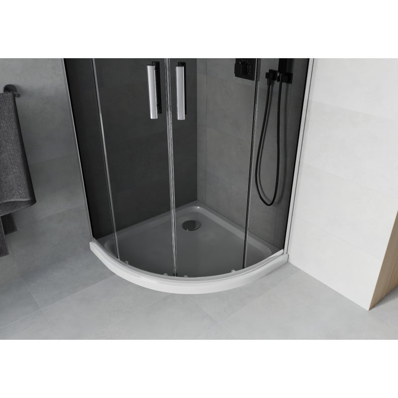 Mexen Rio semi-circular shower cabin 80 x 80 cm, graphite, chrome + Flat shower tray, white - 863-080-080-01-40-4110