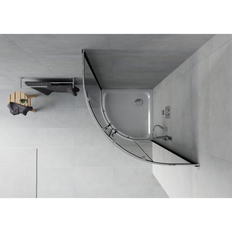 Mexen Rio semi-circular shower cabin 80 x 80 cm, graphite, chrome + Flat shower tray, white - 863-080-080-01-40-4110