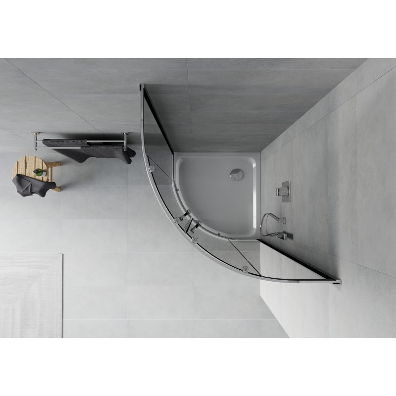 Mexen Rio 90 x 90 cm semicircular shower cabin, graphite, chrome + Flat tray, white - 863-090-090-01-40-4110