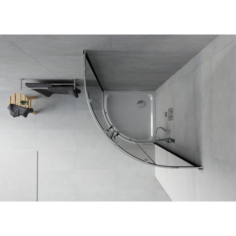 Mexen Rio semicircular shower enclosure 90 x 90 cm, graphite, chrome + Flat tray, white - 863-090-090-01-40-4110