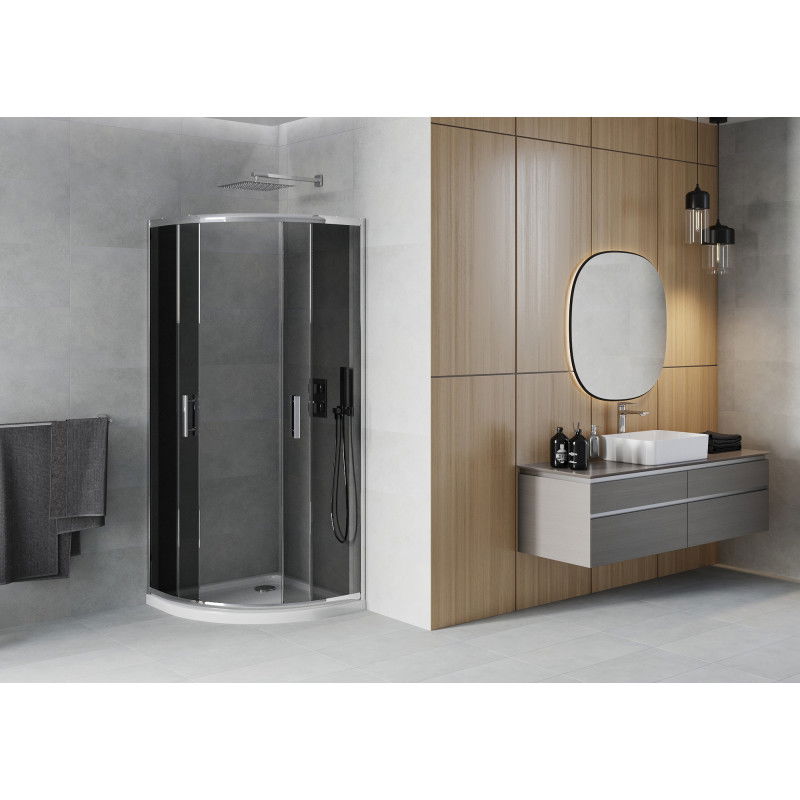 Mexen Rio semicircular shower enclosure 90 x 90 cm, graphite, chrome + Flat tray, white - 863-090-090-01-40-4110