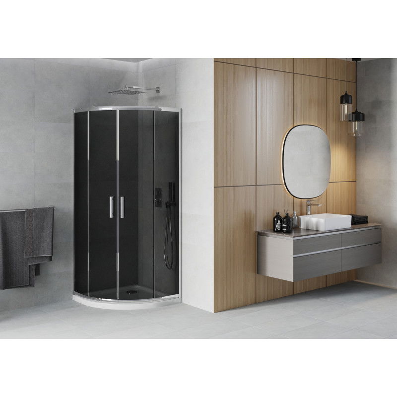 Mexen Rio semicircular shower enclosure 90 x 90 cm, graphite, chrome + Flat tray, white - 863-090-090-01-40-4110