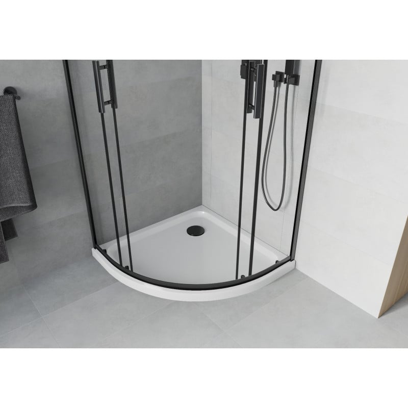 Mexen Rio semi-circular shower cabin 90 x 90 cm, transparent, black + Flat shower tray, white - 863-090-090-70-00-4110B
