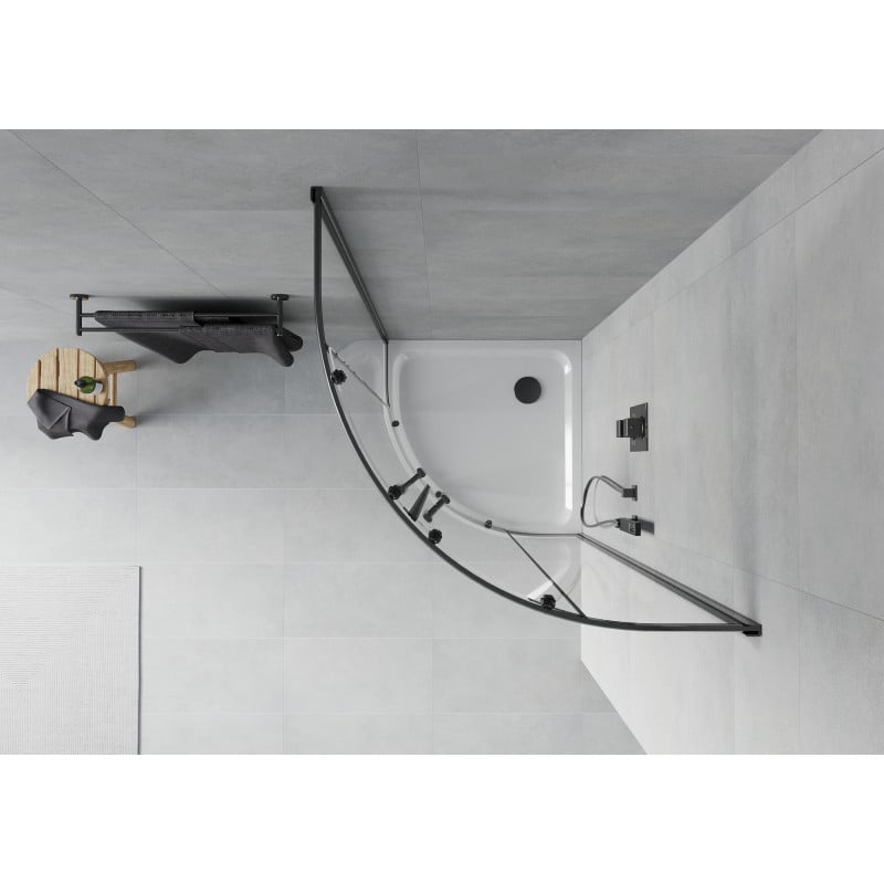 Mexen Rio semi-circular shower cabin 90 x 90 cm, transparent, black + Flat shower tray, white - 863-090-090-70-00-4110B