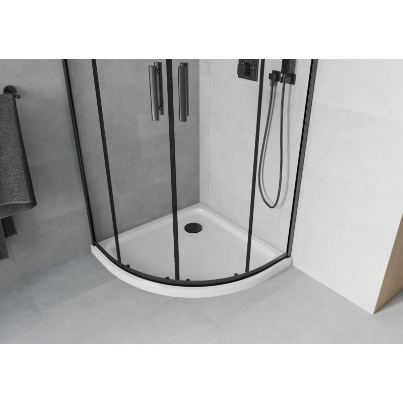 Mexen Rio semi-circular shower cabin 90 x 90 cm, transparent, black + Flat shower tray, white - 863-090-090-70-00-4110B