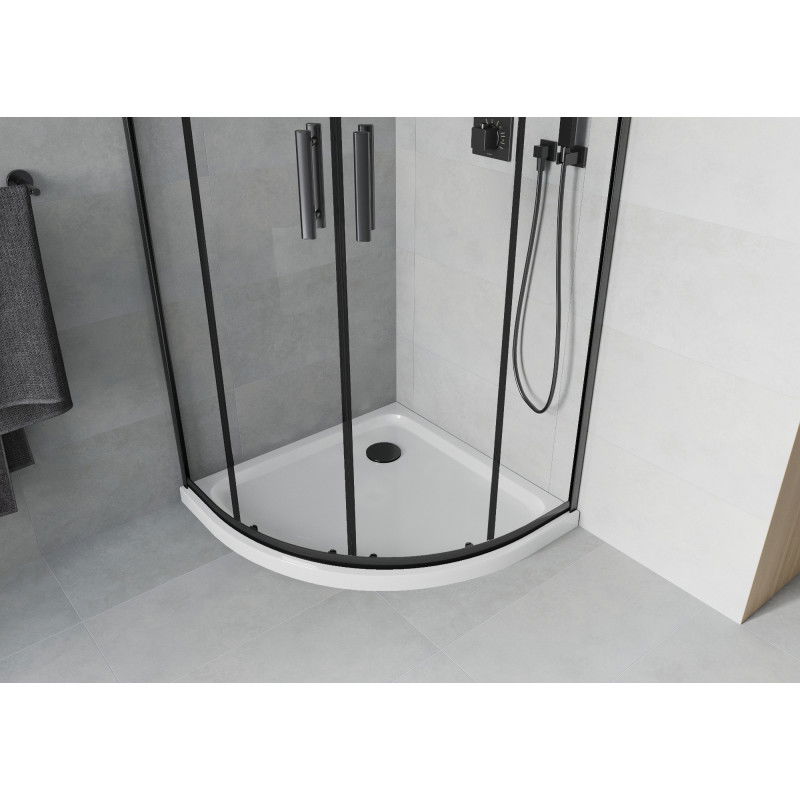 Mexen Rio Semi-circular Shower Cabin 90 x 90 cm, Transparent, Black + Flat Tray, White - 863-090-090-70-00-4110B