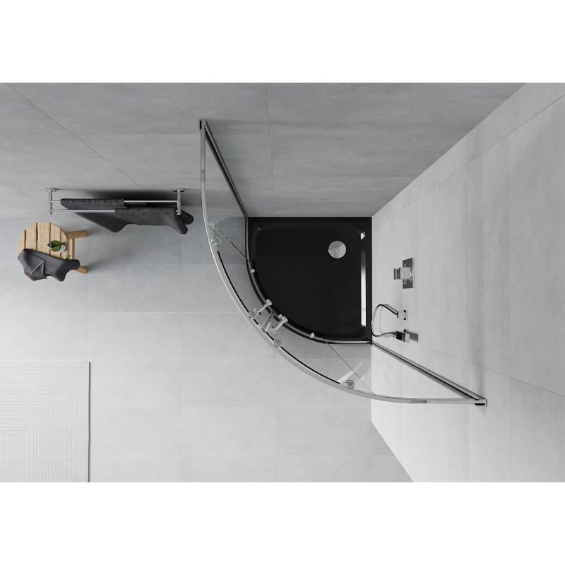 Mexen Rio semi-circular shower cabin 80 x 80 cm, transparent, chrome + Flat shower tray, black - 863-080-080-01-00-4170