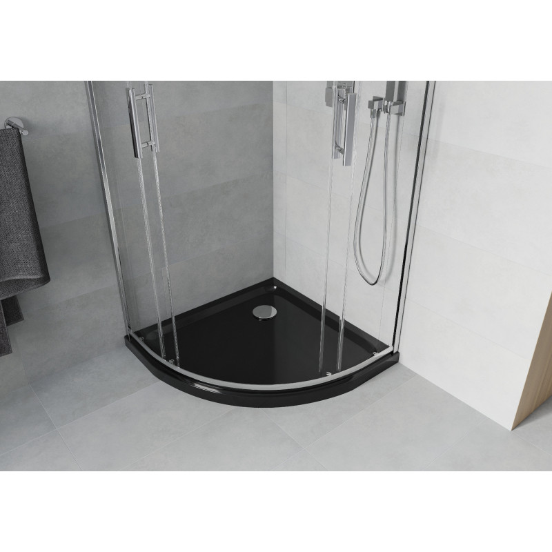 Mexen Rio semi-circular shower cabin 80 x 80 cm, transparent, chrome + Flat shower tray, black - 863-080-080-01-00-4170