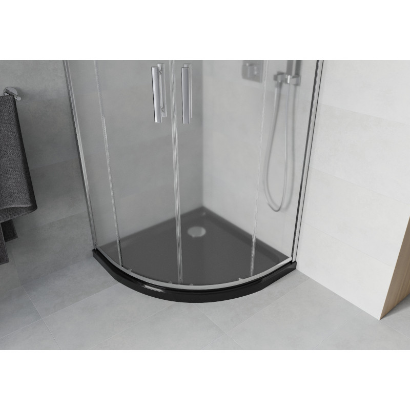 Mexen Rio semi-circular shower cabin 80 x 80 cm, transparent, chrome + Flat shower tray, black - 863-080-080-01-00-4170