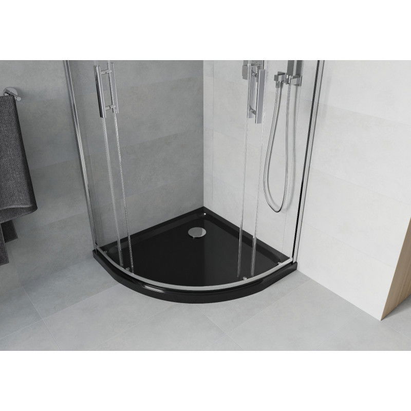 Mexen Rio semicircular shower cabin 90 x 90 cm, transparent, chrome + Flat tray, black - 863-090-090-01-00-4170