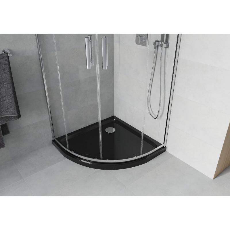 Mexen Rio semi-circular shower cabin 90 x 90 cm, transparent, chrome + Flat shower tray, black - 863-090-090-01-00-4170
