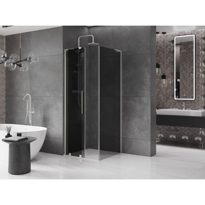 Mexen Velar L sliding shower cabin 100 x 100 cm, graphite, brushed nickel - 871-100-100-43-97