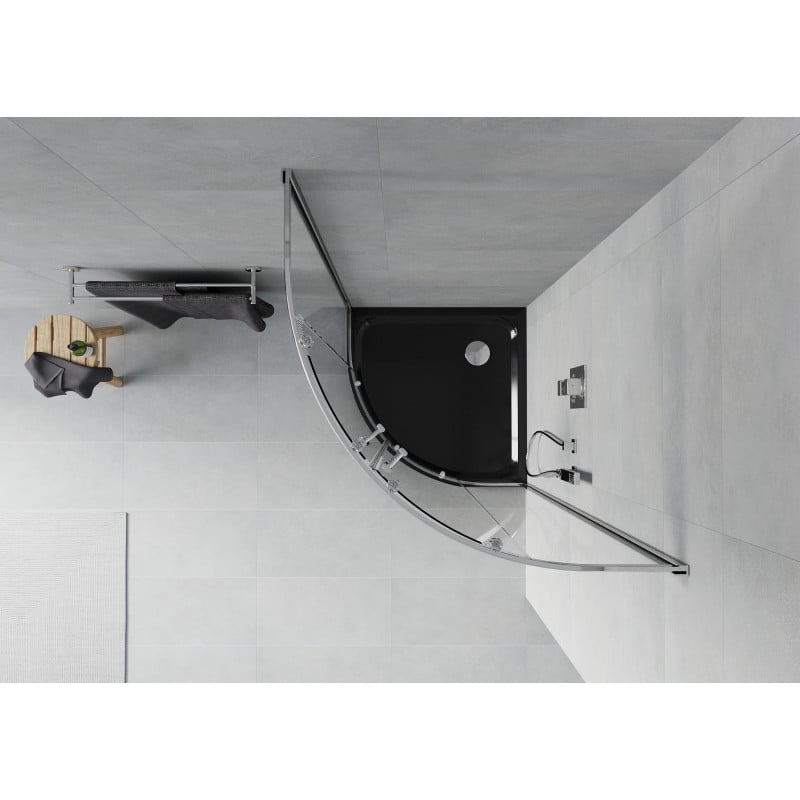Mexen Rio semi-circular shower cabin 90 x 90 cm, transparent, chrome + Flat shower tray, black - 863-090-090-01-00-4170