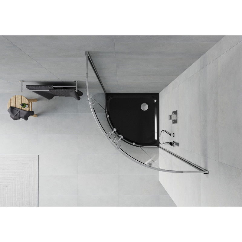 Mexen Rio semicircular shower cabin 90 x 90 cm, transparent, chrome + Flat tray, black - 863-090-090-01-00-4170