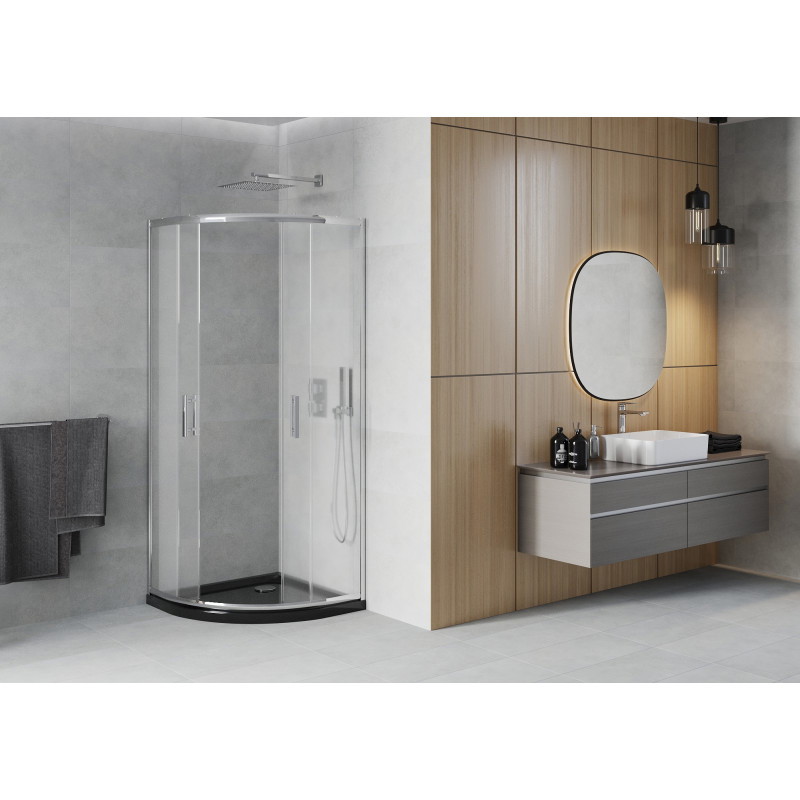 Mexen Rio semi-circular shower cabin 80 x 80 cm, frost, chrome + black Flat shower tray - 863-080-080-01-30-4170