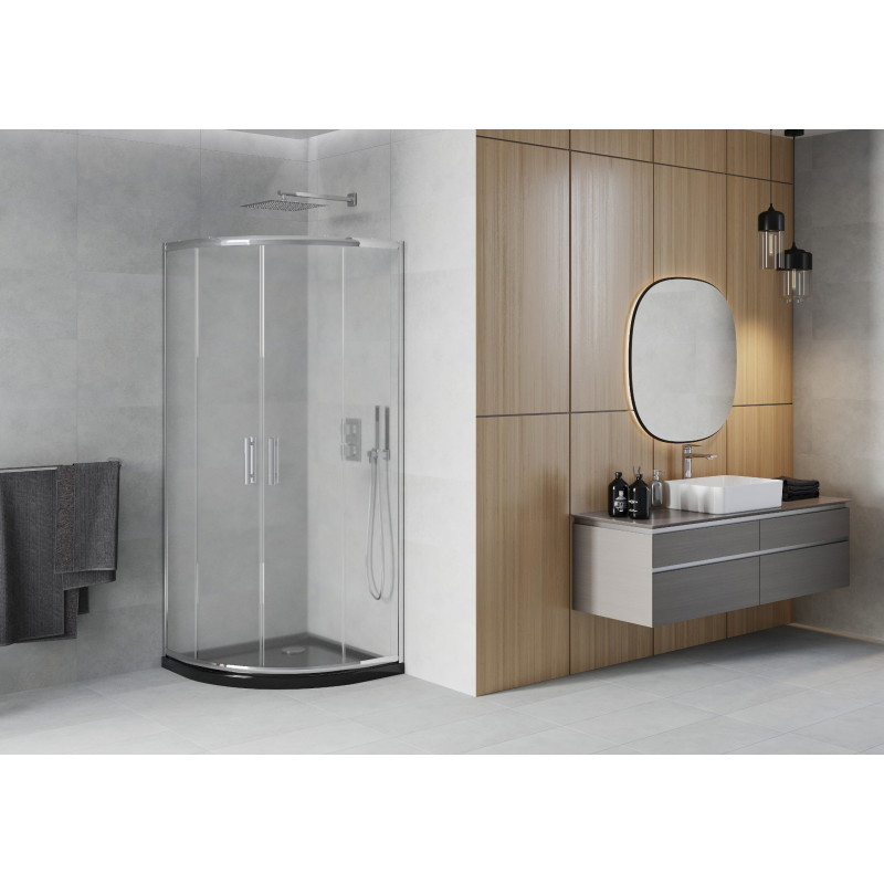 Mexen Rio semi-circular shower cabin 80 x 80 cm, frost, chrome + black Flat shower tray - 863-080-080-01-30-4170
