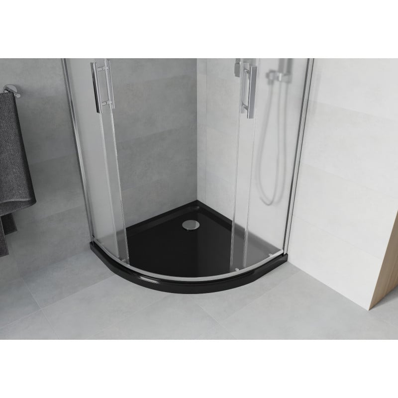 Mexen Rio semi-circular shower cabin 90 x 90 cm, frost, chrome + Flat black shower tray - 863-090-090-01-30-4170