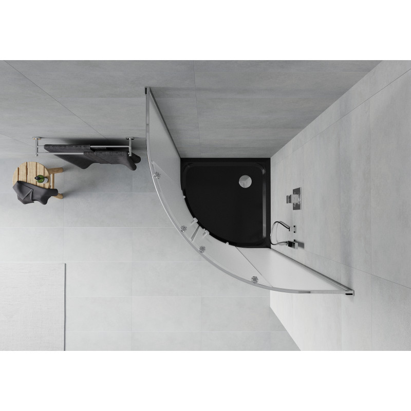 Mexen Rio semi-circular shower cabin 90 x 90 cm, frost, chrome + Flat black shower tray - 863-090-090-01-30-4170