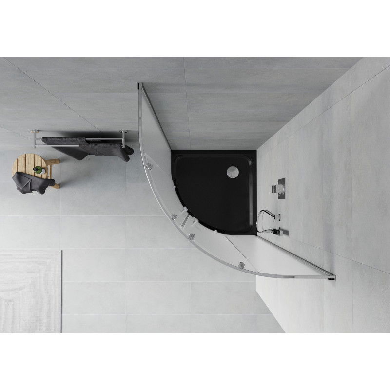 Mexen Rio Semi-Circular Shower Enclosure 90 x 90 cm, Frosted, Chrome + Flat Tray, Black - 863-090-090-01-30-4170