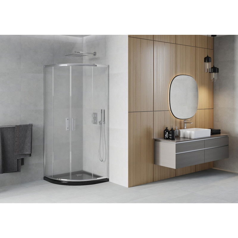 Mexen Rio Semi-Circular Shower Enclosure 90 x 90 cm, Frosted, Chrome + Flat Tray, Black - 863-090-090-01-30-4170