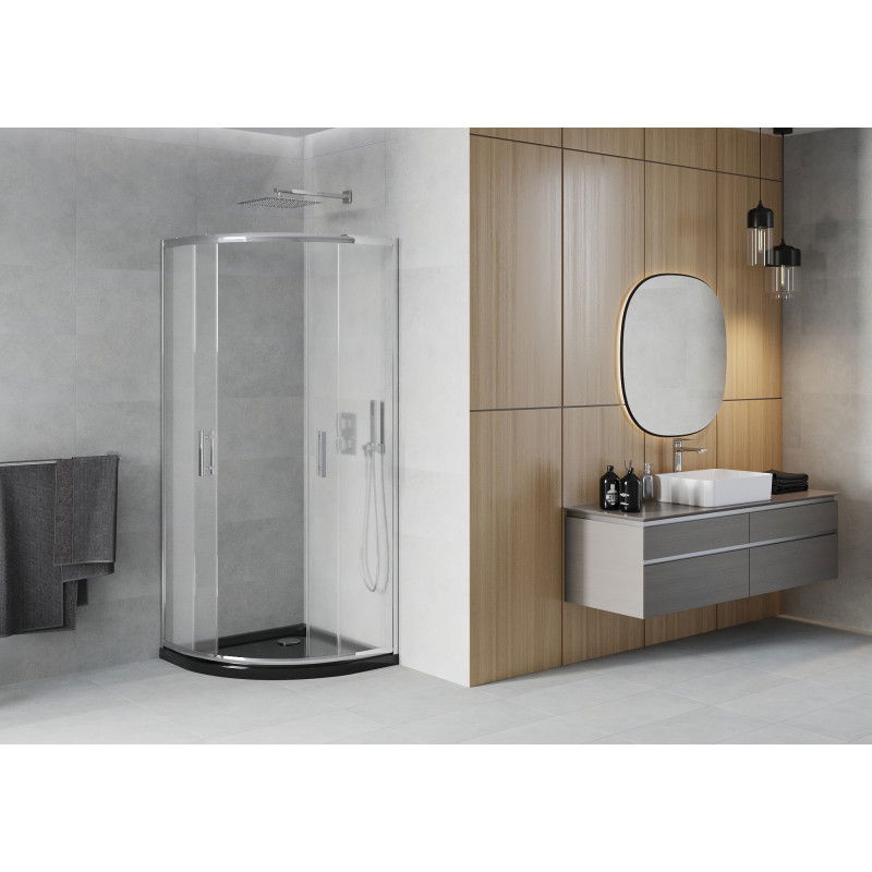 Mexen Rio Semi-Circular Shower Enclosure 90 x 90 cm, Frosted, Chrome + Flat Tray, Black - 863-090-090-01-30-4170