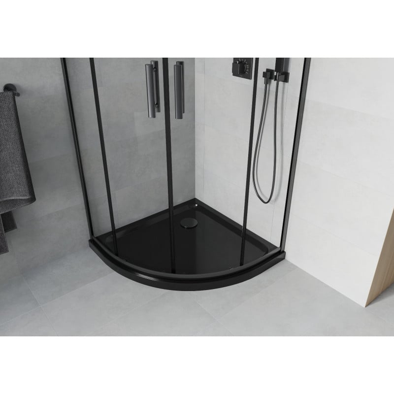 Mexen Rio semi-circular shower cabin 80 x 80 cm, transparent, black + Flat shower tray, black - 863-080-080-70-00-4170B