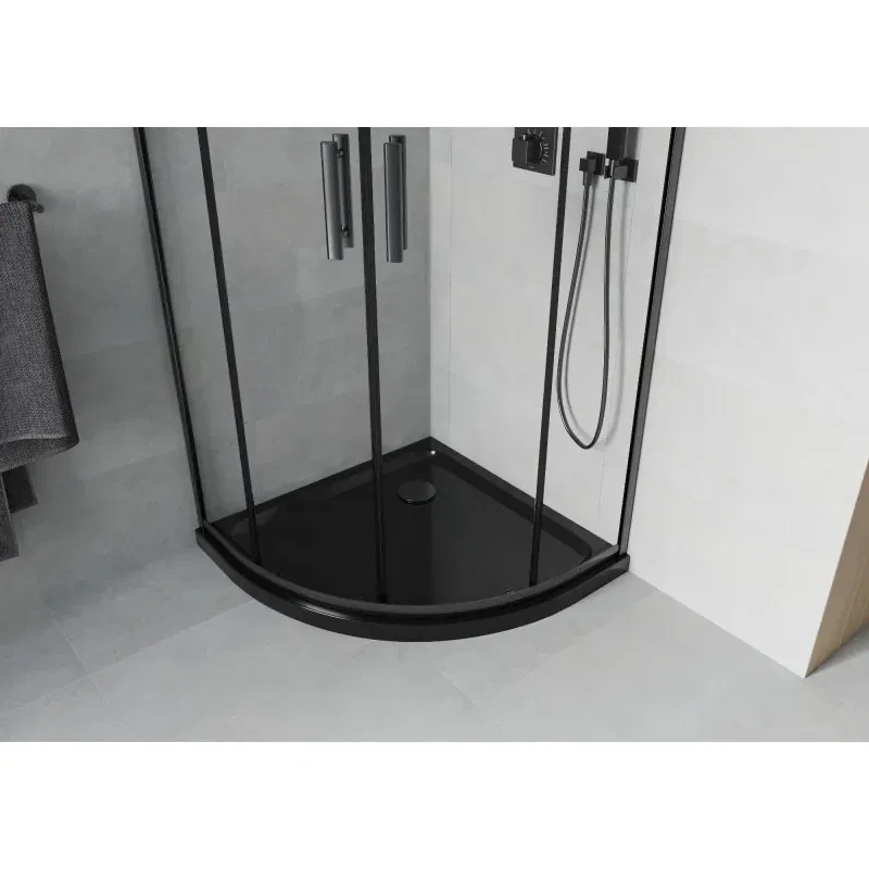 Mexen Rio semicircular shower enclosure 80 x 80 cm, transparent, black + Flat shower tray, black - 863-080-080-70-00-4170B