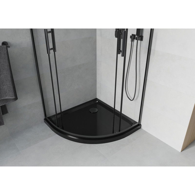 Mexen Rio semicircular shower enclosure 80 x 80 cm, transparent, black + Flat shower tray, black - 863-080-080-70-00-4170B