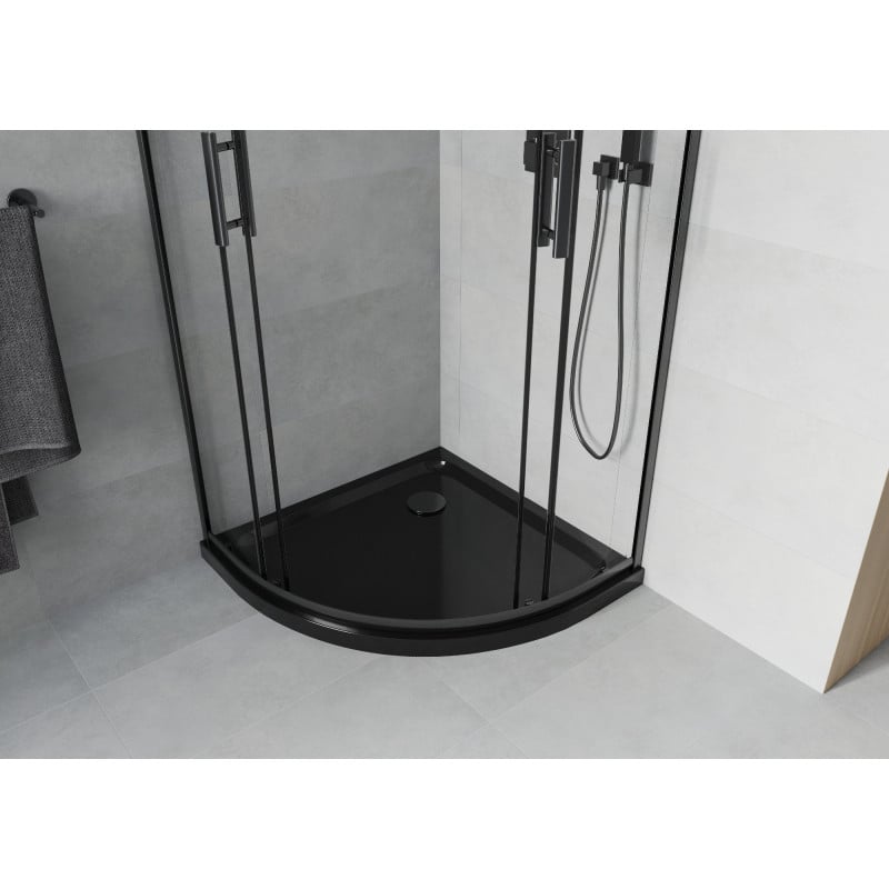 Mexen Rio semicircular shower enclosure 90 x 90 cm, transparent, black + Flat tray, black - 863-090-090-70-00-4170B
