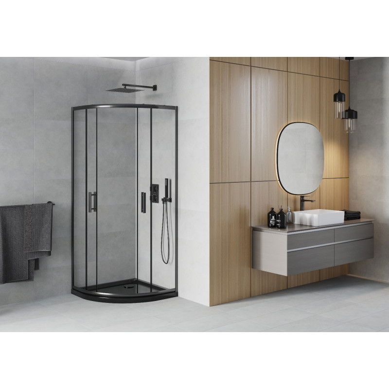 Mexen Rio semicircular shower enclosure 90 x 90 cm, transparent, black + Flat tray, black - 863-090-090-70-00-4170B