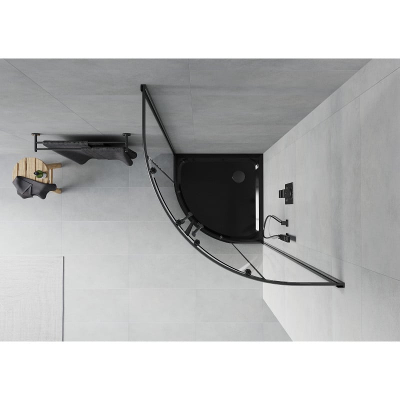 Mexen Rio semicircular shower cabin 90 x 90 cm, transparent, black + Flat tray, black - 863-090-090-70-00-4170B