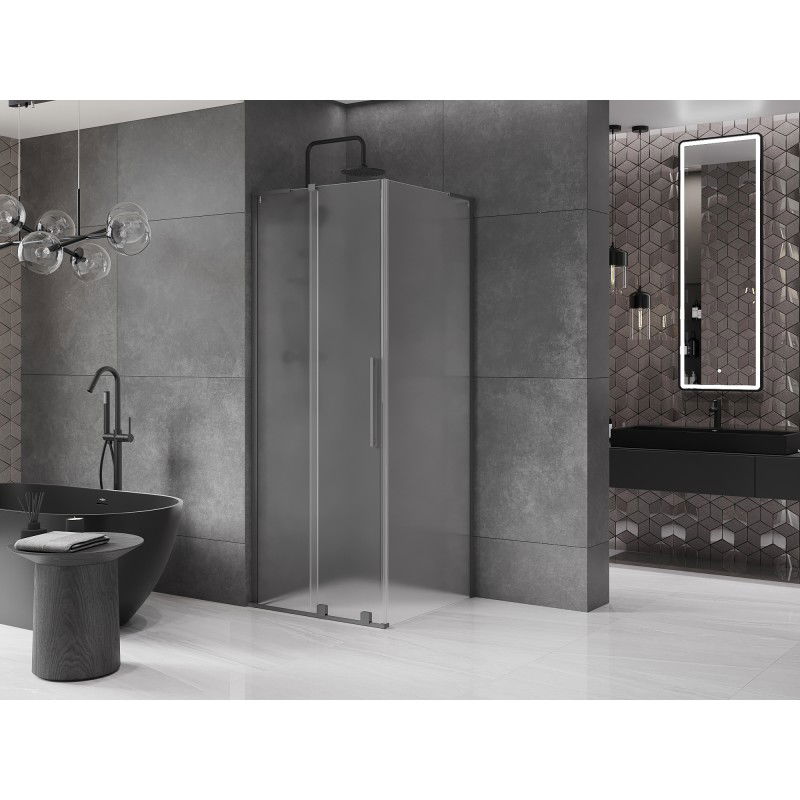 Mexen Velar L Sliding Shower Enclosure 110 x 110 cm, Frosted, Gun Metal - 871-110-110-33-95